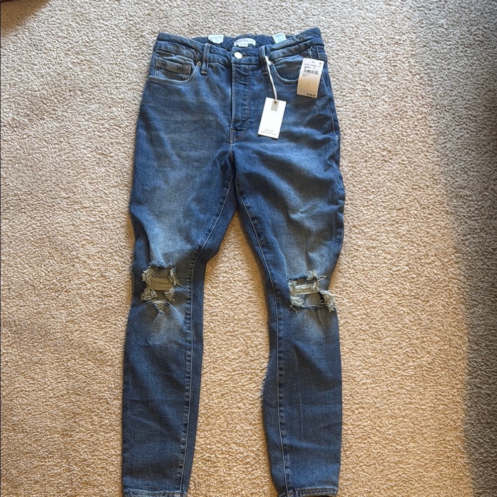 BRAND NEW WITH TAGS Good American Blue Skinny Distressed Jeans